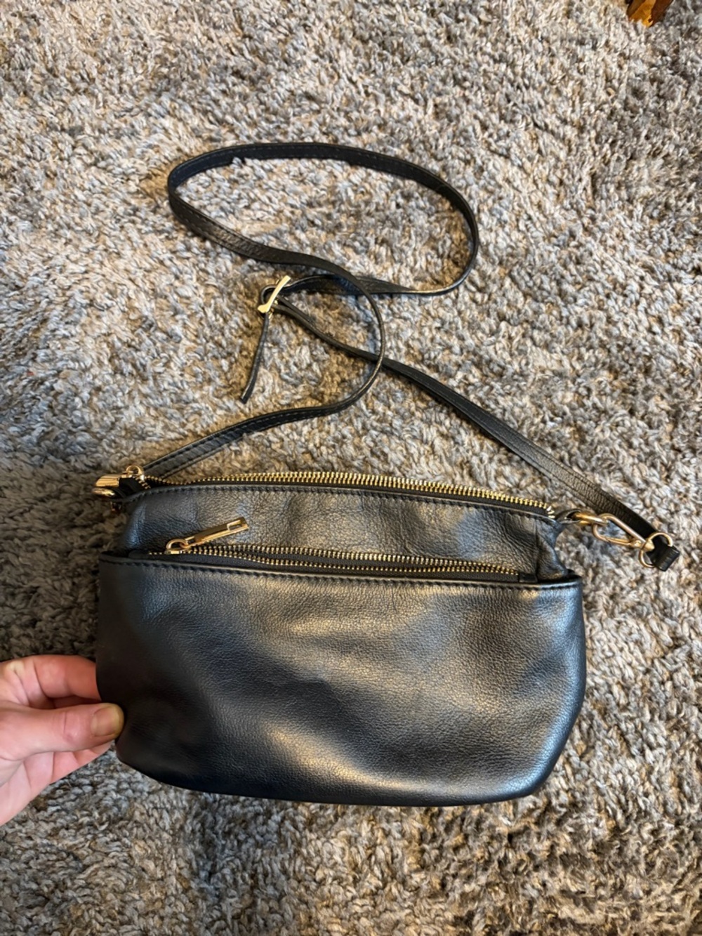 Sleek Black Leather Crossbody with Gold Hardware